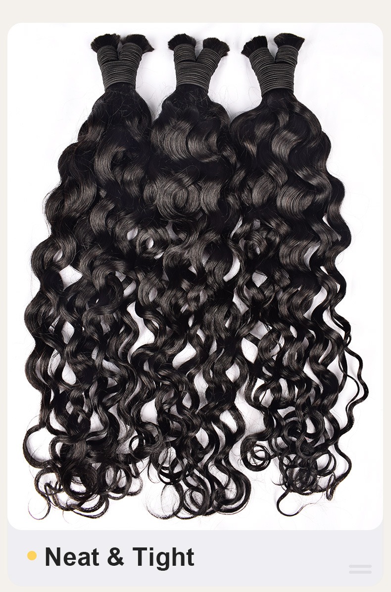 Enhance your style with these flowing water wave human hair bulk hair extensions, adding natural waves to your hair